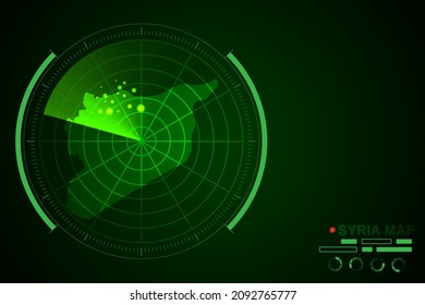 Syria Map - World Map International vector template with futuristic circle radar style HUD, GUI, UI interface isolated on dark green background - Vector illustration eps 10