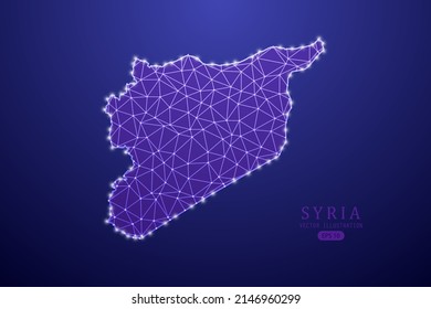 Syria Map - World Map International vector template with purple mash line, point scales, and polygon style isolated on purple technology background - Vector illustration eps 10