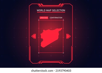 Syria Map - World Map International vector template with Red Color in perspective style and HUD, GUI, UI interface isolated on black background for design - Vector illustration eps 10