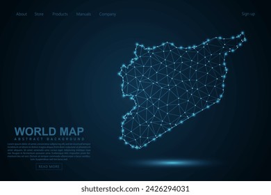 Syria Map - World Map mash line and point scales on blue technology background. Wire Frame 3D mesh polygonal network line, design sphere, dot and structure - Vector illustration eps 10