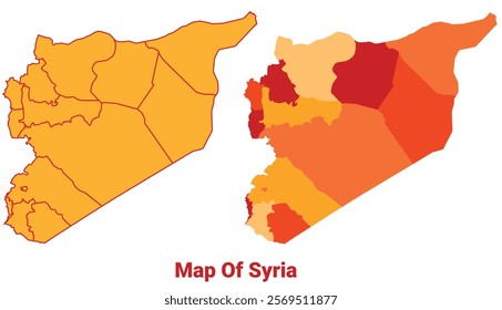 Syria Map Yellow regions orange political map vector