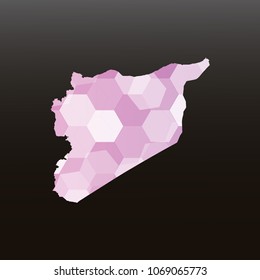 Syria map-Purple map made of hexagon on black and gray background, gradient color. Vector illustration eps 10.