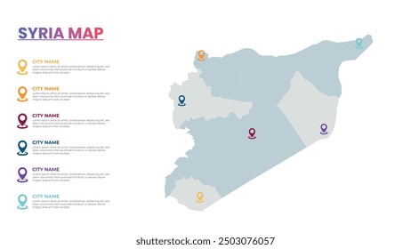 Syria Modern Map Infographic Template, Detailed infographic map of Syria Popular City