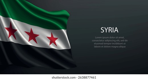 Syria national flag with ripples and shadows on a gradient black backdrop