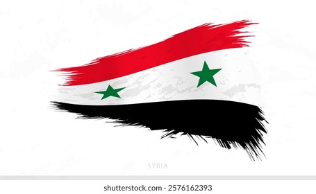 Syria National Flag with Textured Brush Strokes. Artistic Brush Stroke Design.