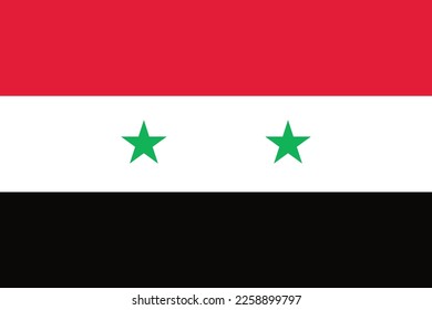 Syria national flag. Vector eps 10 illustration. Featuring red, white, black stripes with two green stars.

