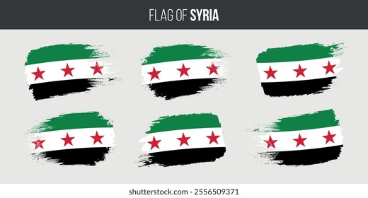 Syria new flag. Grunge brush stroke new flag of Syria isolated on white vector illustration