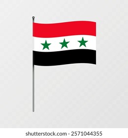 Syria new flag on flagpole. Vector illustration.