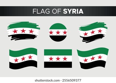 Syria new flag set in different styles. Vector illustration of new Syria flag