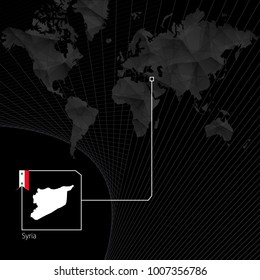 Syria on black World Map. Map and flag of Syria.