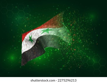 Syria, on vector 3d flag on green background with polygons and data numbers