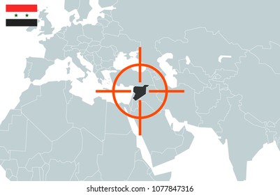 Siria en el mapa del mundo en perspectiva. Ilustración del vector