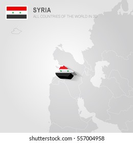 Syria painted with flag drawn on a gray map.