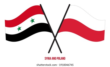 Syria and Poland Flags Crossed And Waving Flat Style. Official Proportion. Correct Colors.