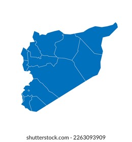 Syria political map of administrative divisions - governorates. Solid blue blank vector map with white borders.