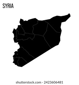 Syriens politische Landkarte der Verwaltungsspalten - Gouverneure. Leere schwarze Karte und Ländername.