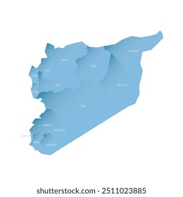 Syrien politische Karte der administrativen Divisionen - Gouvernements. Schattierte Vektorkarte mit 3D-ähnlichem blauem Farbverlauf und Namensschildern