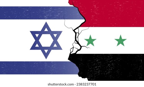 Conflicto de poder entre Siria e Israel con banderas y textura rota