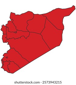 Syria red map with border of regions outline vector