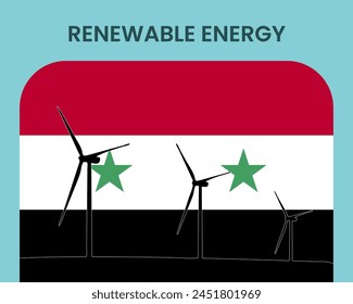 Syria renewable energy, environmental and ecological energy idea, wind turbine with Syria flag, electrical industry, alternative solar power