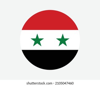 Syria Round Country Flag. Syrian Circle National Flag. Syrian Arab Republic Circular Shape Button Banner. EPS Vector Illustration.