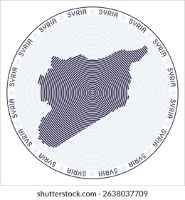 Syria round logo design. Country shape built of rings. Syria text around the country. Vector illustration.