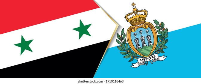 Syria and San Marino flags, two vector flags symbol of relationship or confrontation.