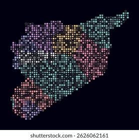 Syria, shape of the country build of colored cells. Digital style map of the Syria on dark background. Small size rounded square blocks. Artistic vector illustration.