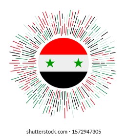 Syria sign. Country flag with colorful rays. Radiant sunburst with Syria flag. Vector illustration.