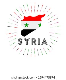 Syria sunburst badge. The country sign with map of Syria and Syrian flag. Colorful rays around the logo. Vector illustration.