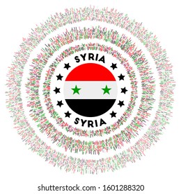Syria symbol. Radiant country flag with colorful rays. Shiny sunburst with Syria flag. Astonishing vector illustration.