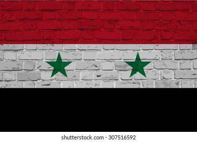 Syria, Syrian Arab Republic flag on brick textured background