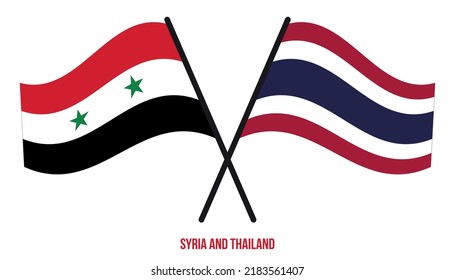 Syria and Thailand Flags Crossed And Waving Flat Style. Official Proportion. Correct Colors.