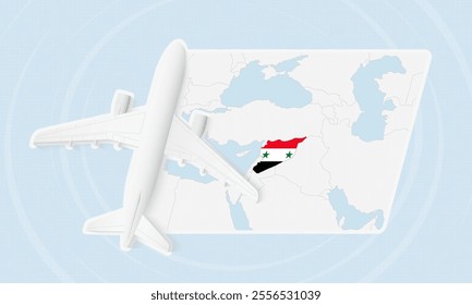 Syria Travel Illustration with Plane and National Flag. Ideal for travel agencies, promotional materials, or geographic content related to Syria.