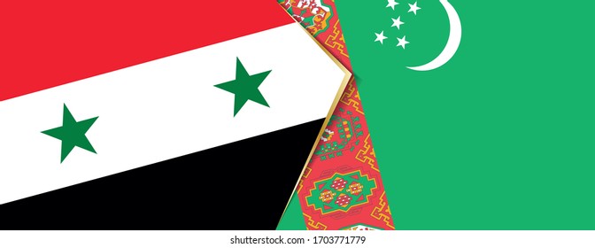 Syria and Turkmenistan flags, two vector flags symbol of relationship or confrontation.