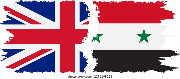 Syria and UK grunge flags connection, vector
