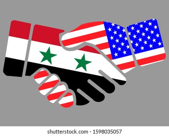 Syria and USA flags Handshake vector