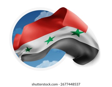 Síria, vetor 3d bandeira contra um céu azul, através de um buraco redondo em um fundo branco