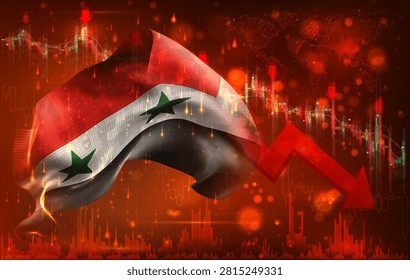 Syria, vector 3d flag financial exchange trend down