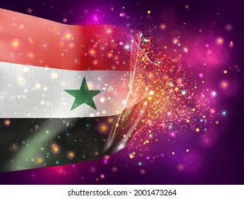 Syria, vector 3d flag on pink purple background with lighting and flares