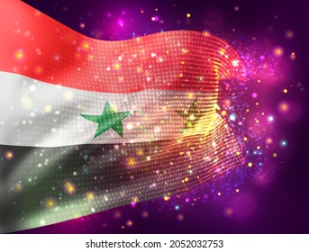 Syrien, Vektor-3D-Flagge auf rosafarbenem violettem Hintergrund mit Beleuchtung und Aromen