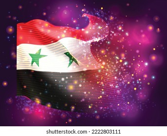 Syrien, Vektor-3D-Flagge auf rosafarbenem violettem Hintergrund mit Beleuchtung und Aromen