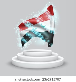 Syria, vector 3d flag on the podium surrounded by a whirlwind of magical radiance