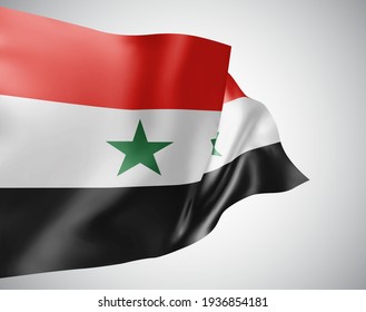 Syria, vector flag with waves and bends waving in the wind on a white background.