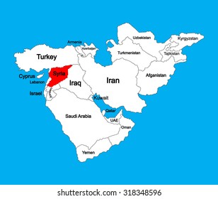 Syria vector map silhouette illustration isolated on Middle east vector map.