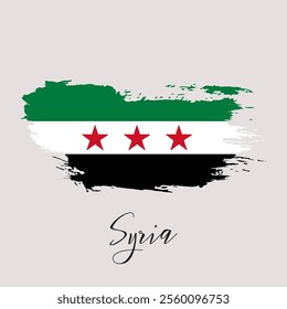 Syria vector watercolor national country flag icon. Hand drawn illustration with dry brush stains, strokes, spots isolated on gray background. Painted grunge style texture for posters, banner design.