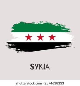 Syria vector watercolor national country flag icon. Hand drawn illustration with dry brush stains, strokes, spots isolated on gray background. Painted grunge style texture for posters, banner design.