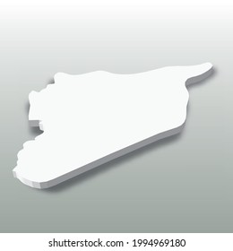 Syria - white 3D silhouette map of country area with dropped shadow on grey background. Simple flat vector illustration