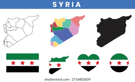 Conjunto de Vectores de mapa y bandera de la República Árabe Siria