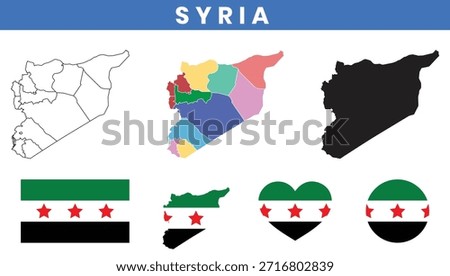 Syrian Arab Republic Map and Flag Vector Set